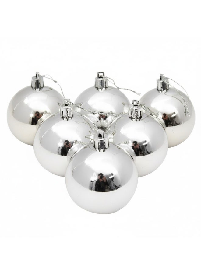 Set of 6 Decorative Plastic Ornament Balls – Medium Size – Silver Color - Image 3
