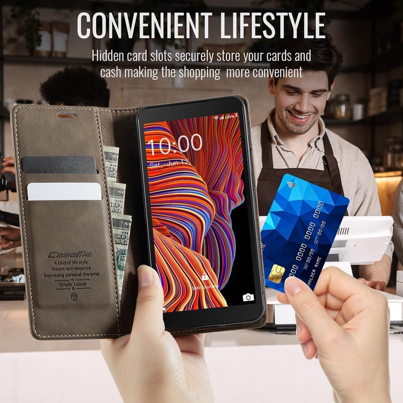 Cracedily Phone Case for Samsung Galaxy Xcover 5, Premium PU Leather [RFID Blocking] Flip Case with Card Slot, Stand Function Leather Case, Phone Case, Samsung Xcover 5 Cover Book Case, Coffee - Image 4