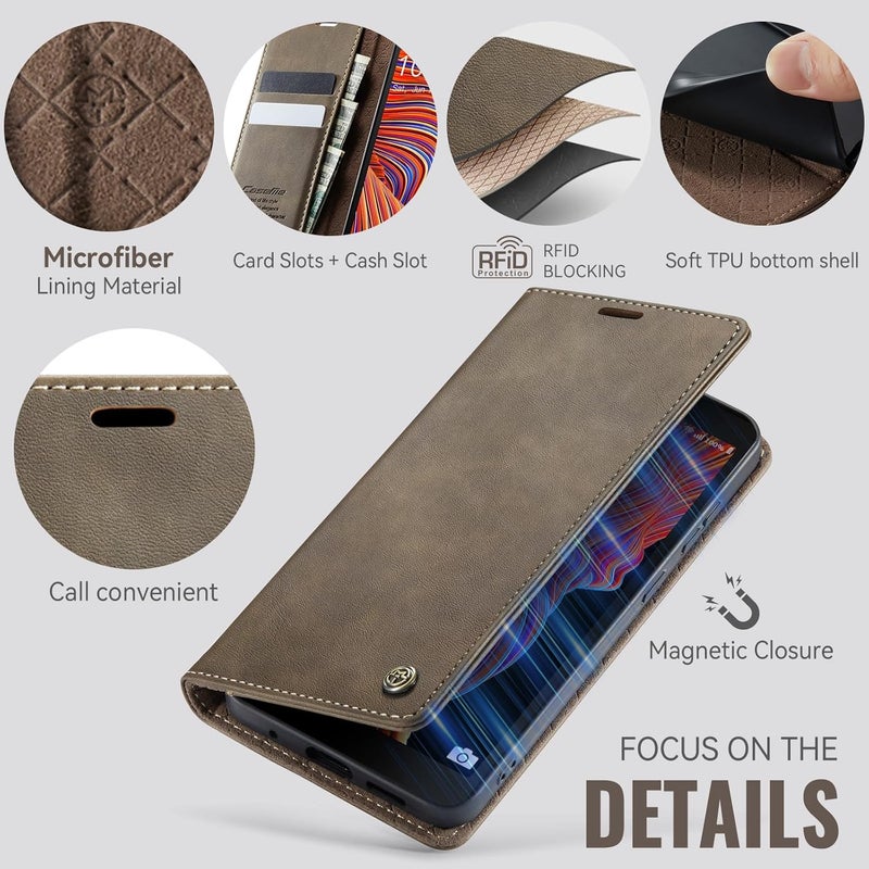 Cracedily Phone Case for Samsung Galaxy Xcover 5, Premium PU Leather [RFID Blocking] Flip Case with Card Slot, Stand Function Leather Case, Phone Case, Samsung Xcover 5 Cover Book Case, Coffee - Image 2