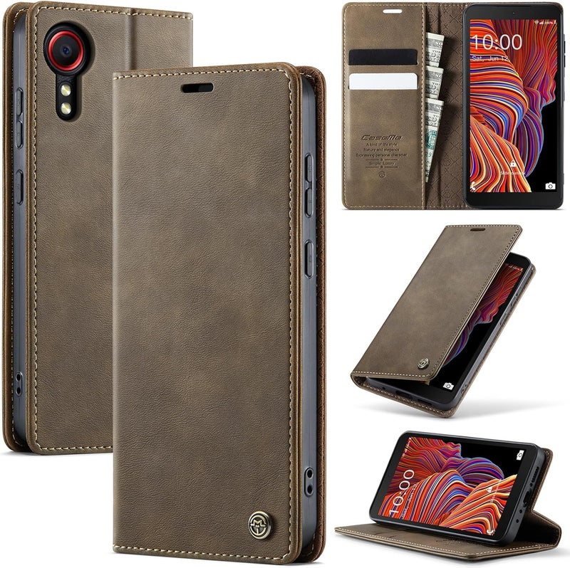 Cracedily Phone Case for Samsung Galaxy Xcover 5, Premium PU Leather [RFID Blocking] Flip Case with Card Slot, Stand Function Leather Case, Phone Case, Samsung Xcover 5 Cover Book Case, Coffee - Image 1