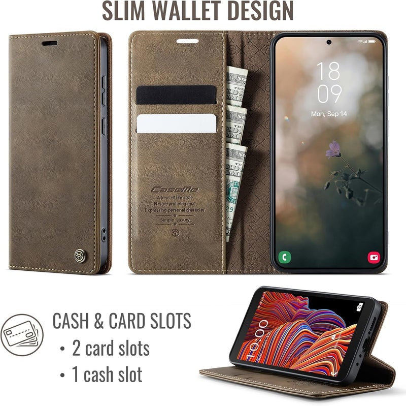 Cracedily Phone Case for Samsung Galaxy Xcover 5, Premium PU Leather [RFID Blocking] Flip Case with Card Slot, Stand Function Leather Case, Phone Case, Samsung Xcover 5 Cover Book Case, Coffee - Image 3