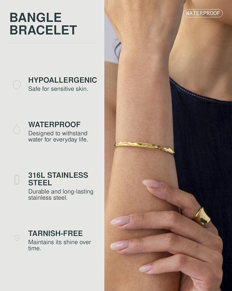 PAVOI 14K Gold Plated Faceted Cuff Bangle Bracelet for Women Unique Bangle Design - Image 2