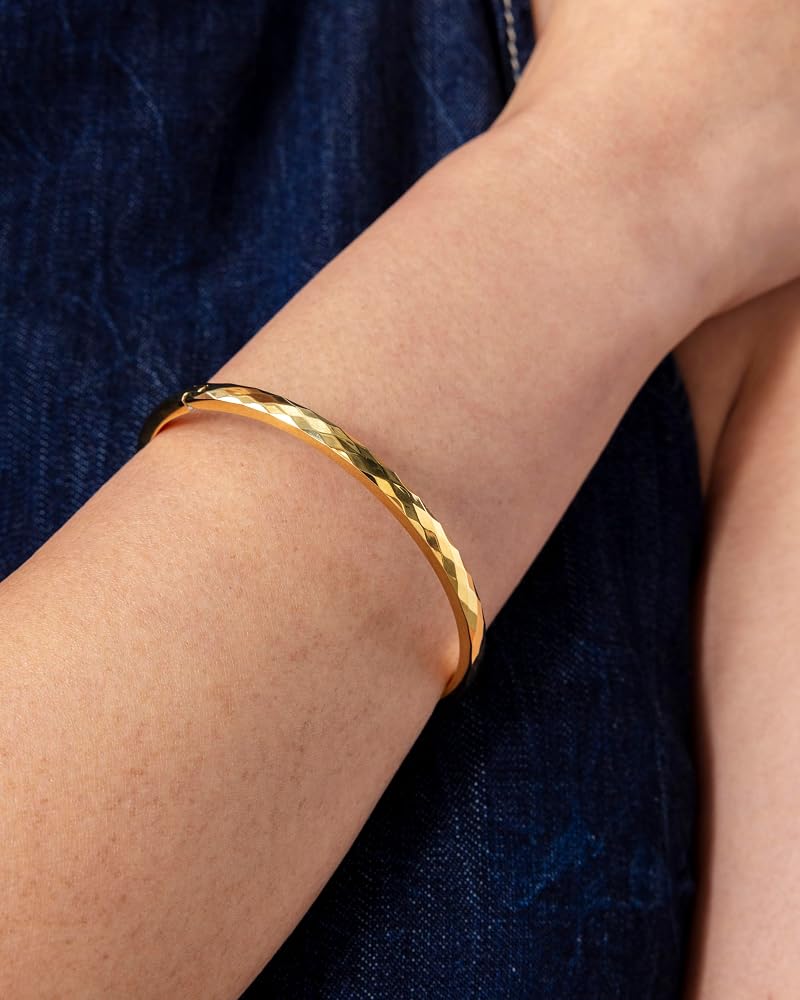 PAVOI 14K Gold Plated Faceted Cuff Bangle Bracelet for Women Unique Bangle Design - Image 3