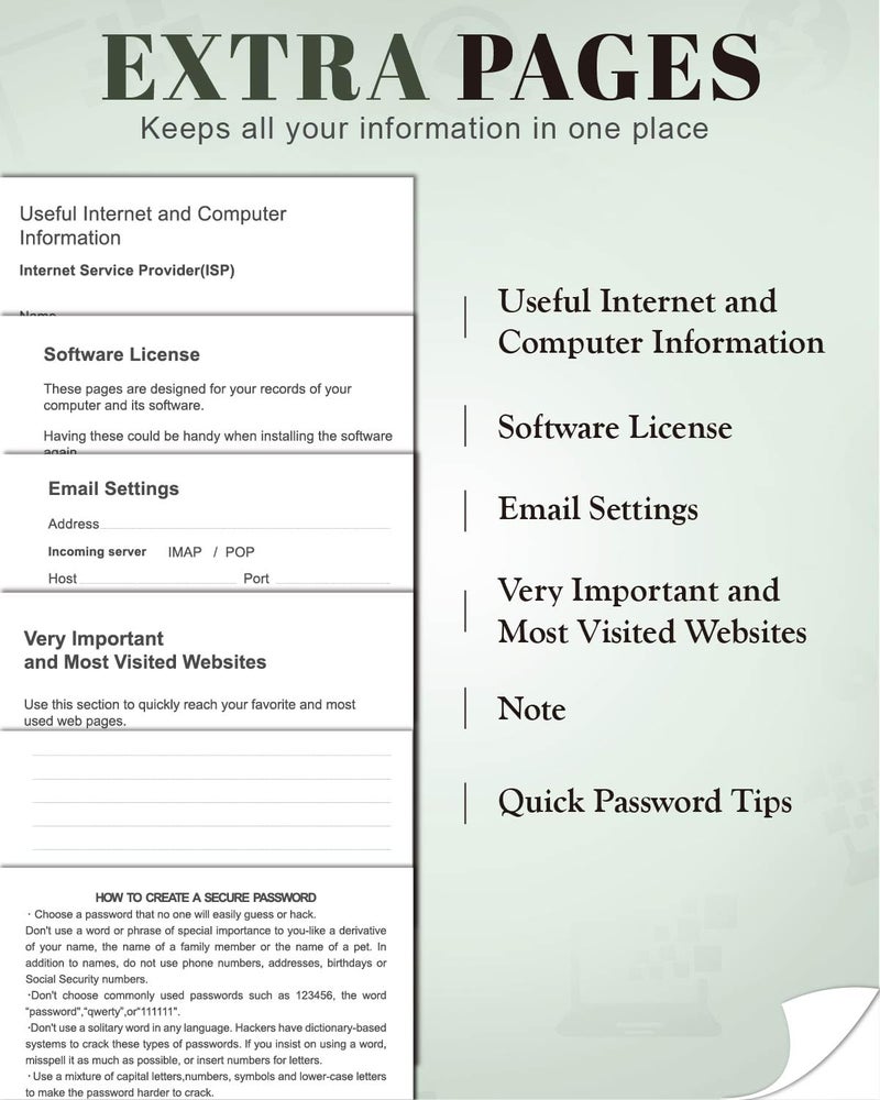 hi!SCI Password Keeper Book with Colorful Alphabetical Tabs, Hardcover Password Log-book for Internet Password and Website Address, 5.8"Ã—8.4" Password Notebook for Home Office (Sage Green) - Image 5