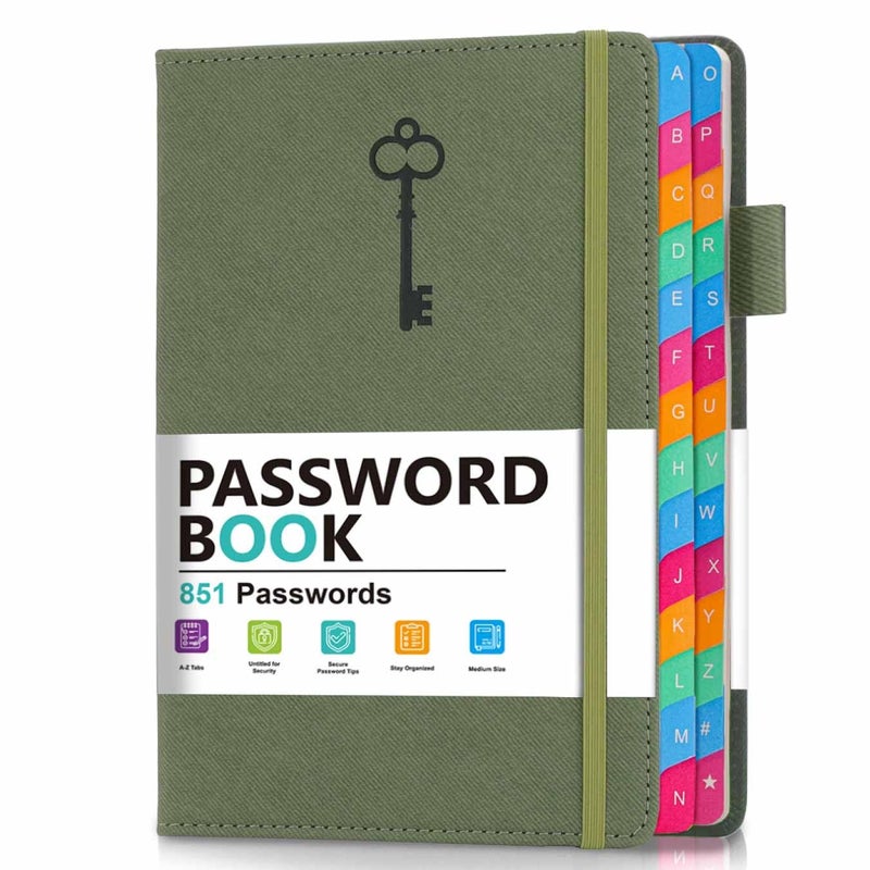 hi!SCI Password Keeper Book with Colorful Alphabetical Tabs, Hardcover Password Log-book for Internet Password and Website Address, 5.8"Ã—8.4" Password Notebook for Home Office (Sage Green) - Image 1
