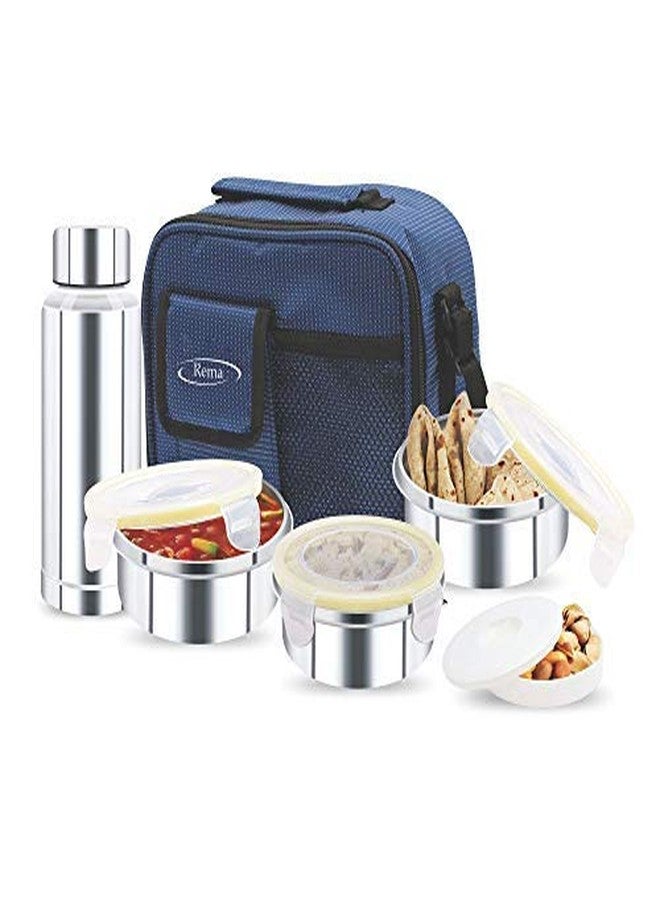 Rema - Stainless Steel Lunch Box Set with 3 Steel Containers + 1 Steel Bottle + 1 Plastic Container + Bag, Stylish Lunch Box for Office for Women Men Tiffin Box Set with Bag (Made in India) - Image 2