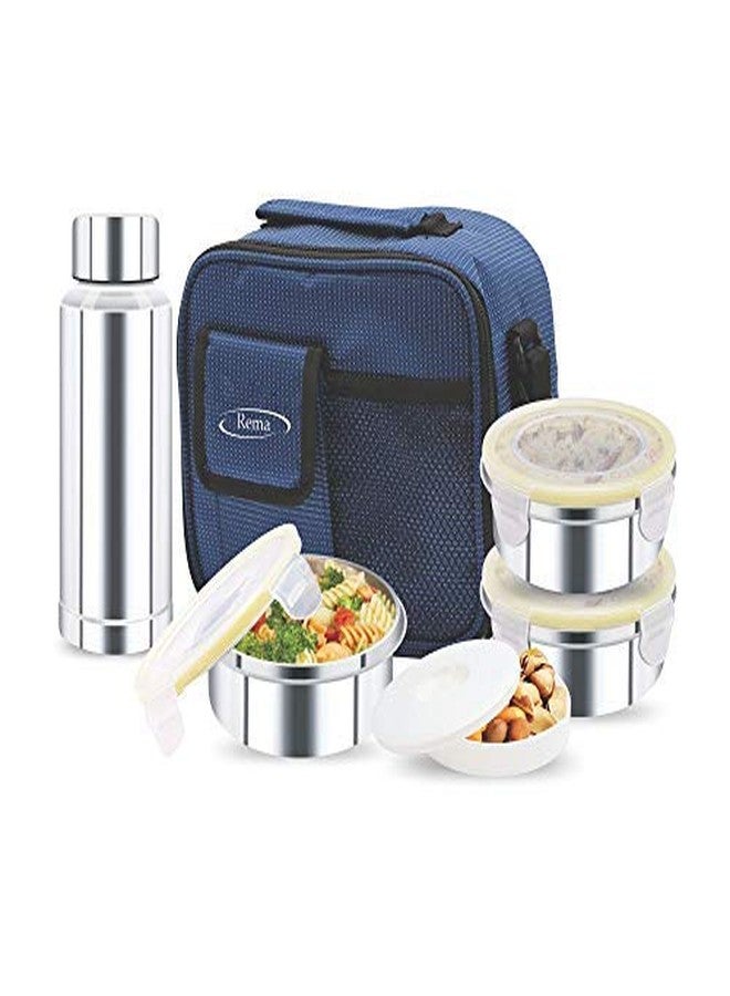 Rema - Stainless Steel Lunch Box Set with 3 Steel Containers + 1 Steel Bottle + 1 Plastic Container + Bag, Stylish Lunch Box for Office for Women Men Tiffin Box Set with Bag (Made in India) - Image 5