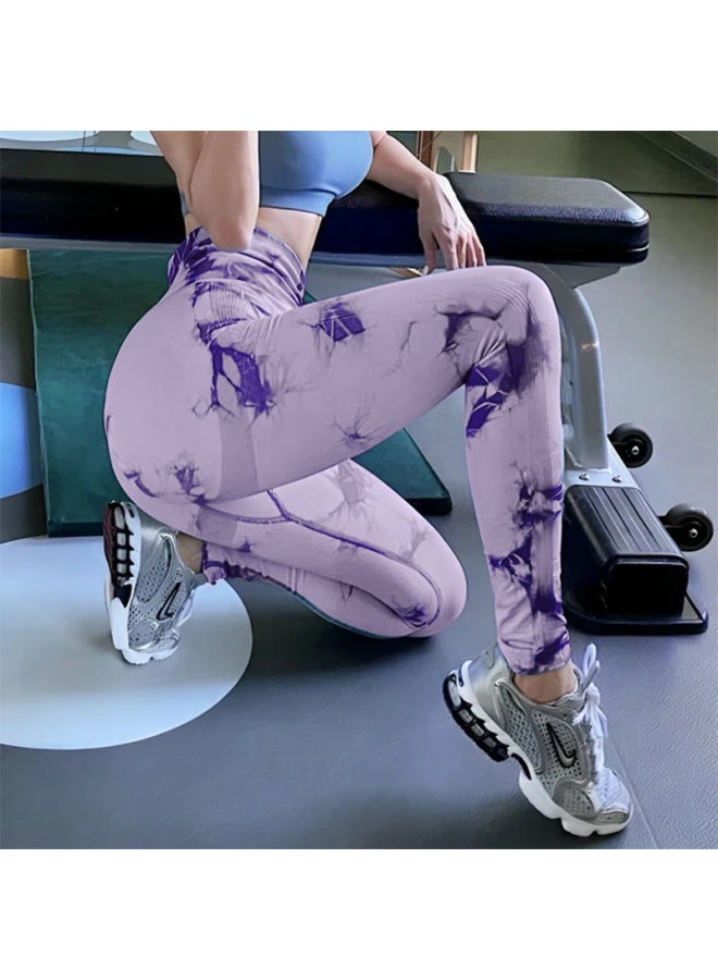 Seamless Smiley Tie-dye Yoga Pants High Waist Peach Hip Tight Pants High Elastic Fitness Pants