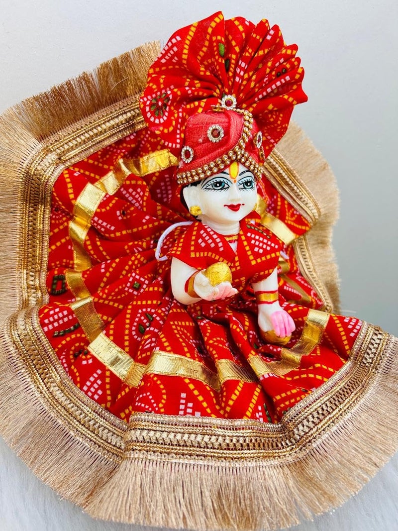Buyagain Kanha Ji/Thakur Ji Dress/Poshak/Pagdi, Made of Silk Cloth, Combo of a Total 2 Items 1 Poshak, 1 Mukut, of Gopal ji Idol, Dress Idol Size (1) - Image 2