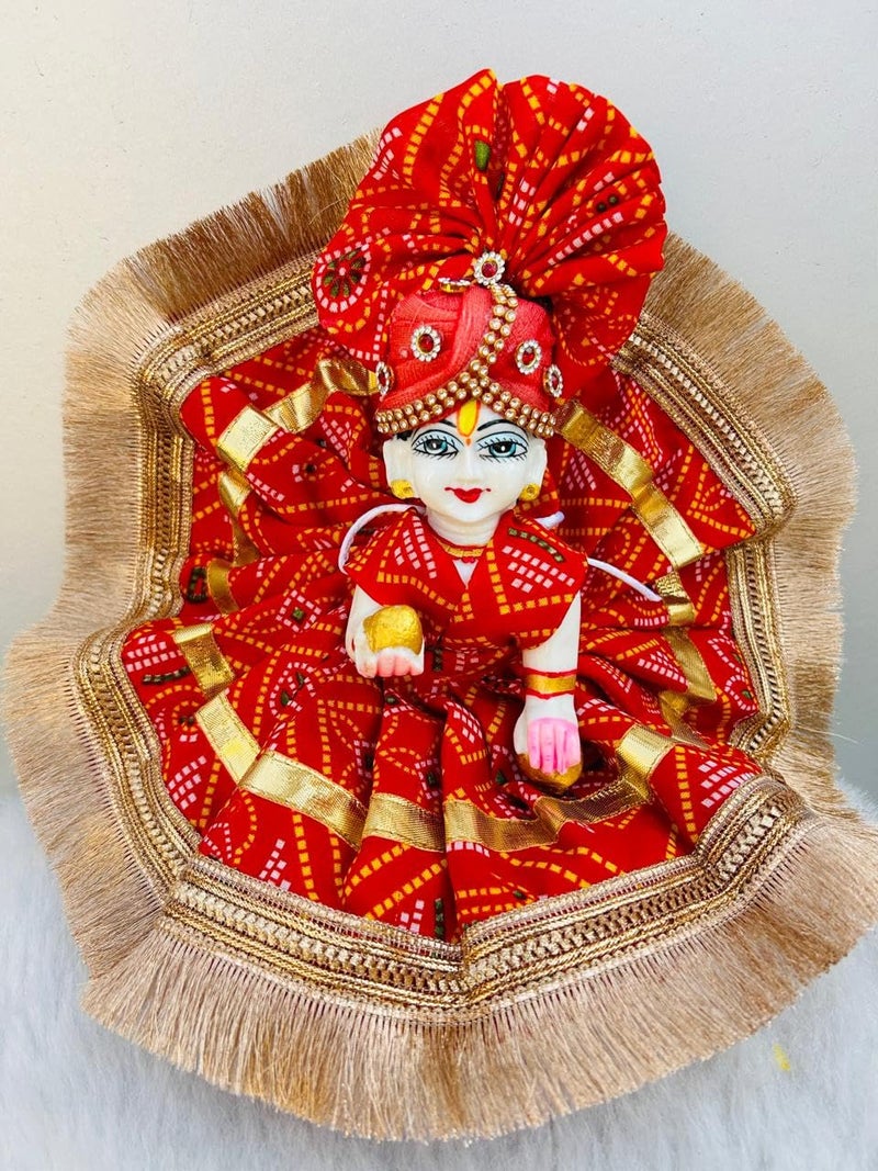 Buyagain Kanha Ji/Thakur Ji Dress/Poshak/Pagdi, Made of Silk Cloth, Combo of a Total 2 Items 1 Poshak, 1 Mukut, of Gopal ji Idol, Dress Idol Size (1) - Image 3