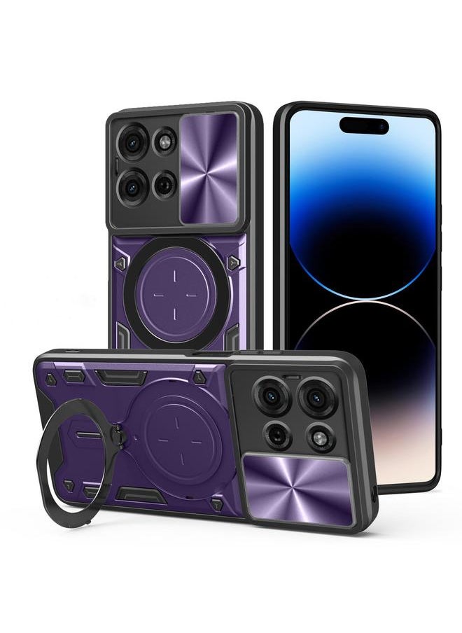 Generic For Motorola Moto G75 5G CD Texture Sliding Camshield Magnetic Holder Phone Case(Purple) 