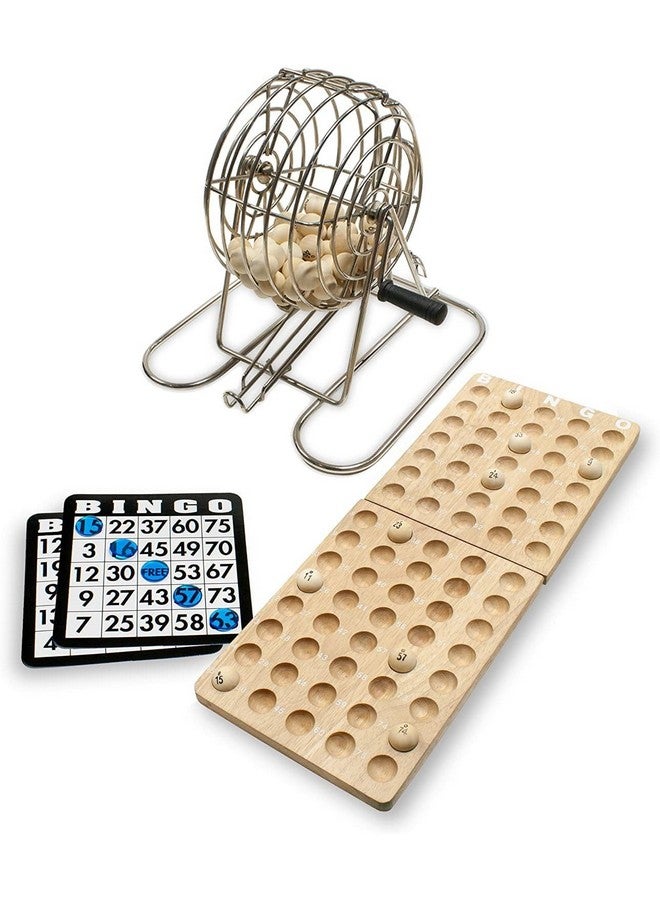 WE Games Retro Bingo Game Set with Metal Rotary Cage, Deluxe Wooden Master Board, Wood Balls, Party Games for Families, Fairs, and Churches - Image 1