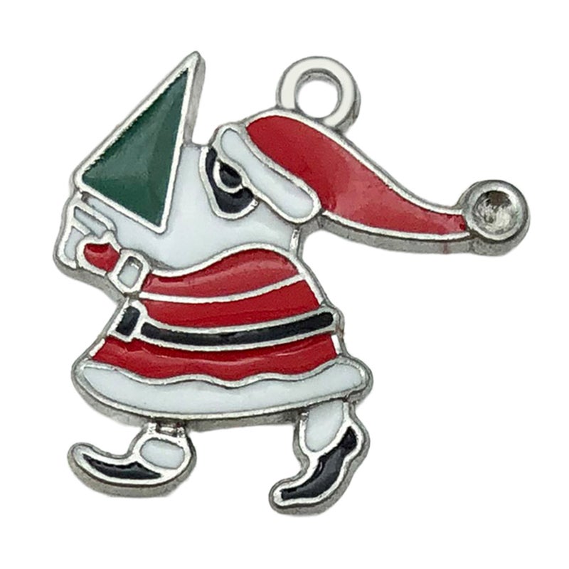 White K Oil Drop Alloy Santa Christmas Tree DIY Earring Pendants Santa 22x23mm-1.8g-19658