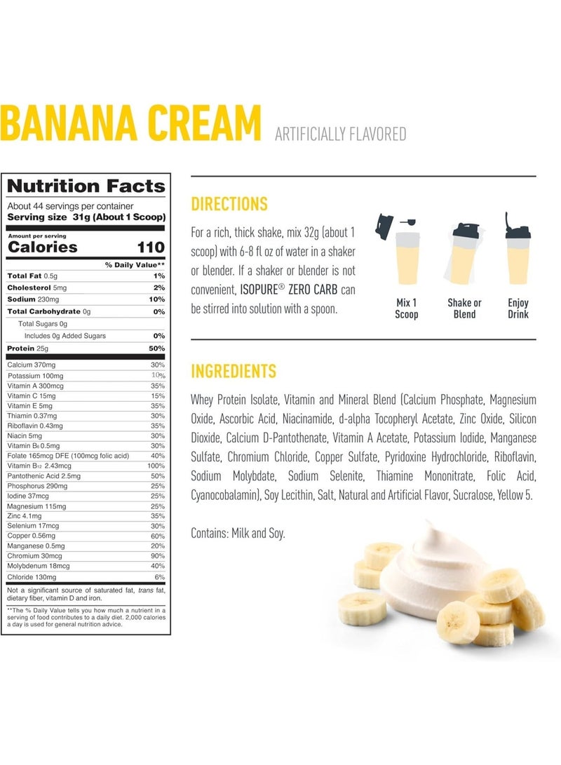 Isopure مسحوق البروتين، عزل مصل اللبن بدون كربوهيدرات مع فيتامين C والزنك لدعم المناعة، 25 جرام بروتين، مناسب للكيتو، كريمة الموز، 44 حصة، 3 أرطال (قد يختلف التعبئة) - Image 2