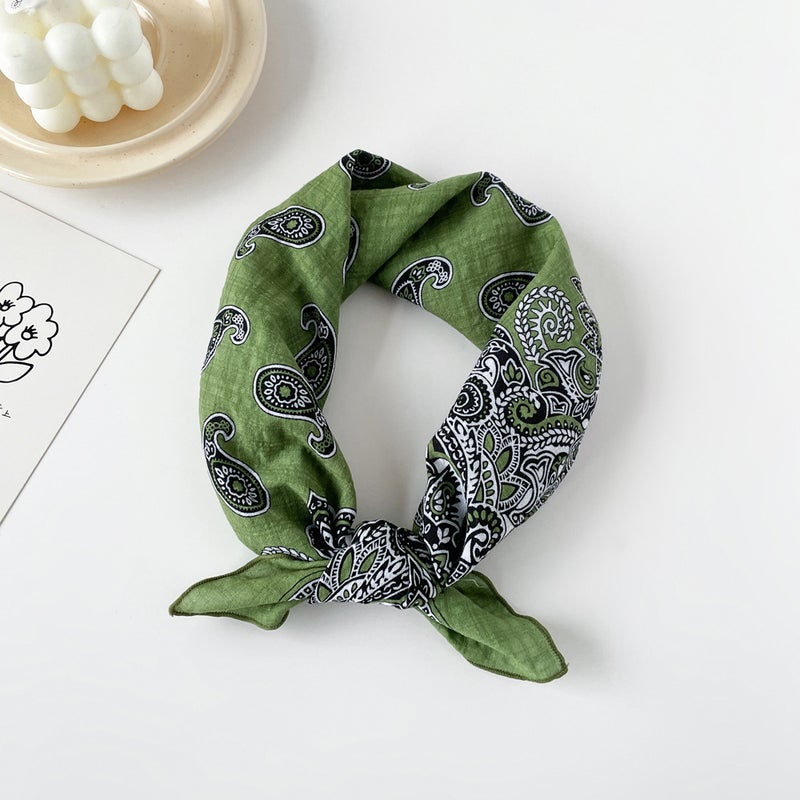 Korean Order Cotton Scarf for Ladies Spring Summer Sweet Style Printed ShawlQM5801-Cashew Green QM5801-Cashew Green