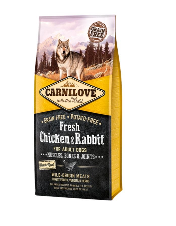 Carnilove Fresh Chicken & Rabbit Adult Dog Food – 12kg, Grain-Free Complete Nutrition with High Meat Content