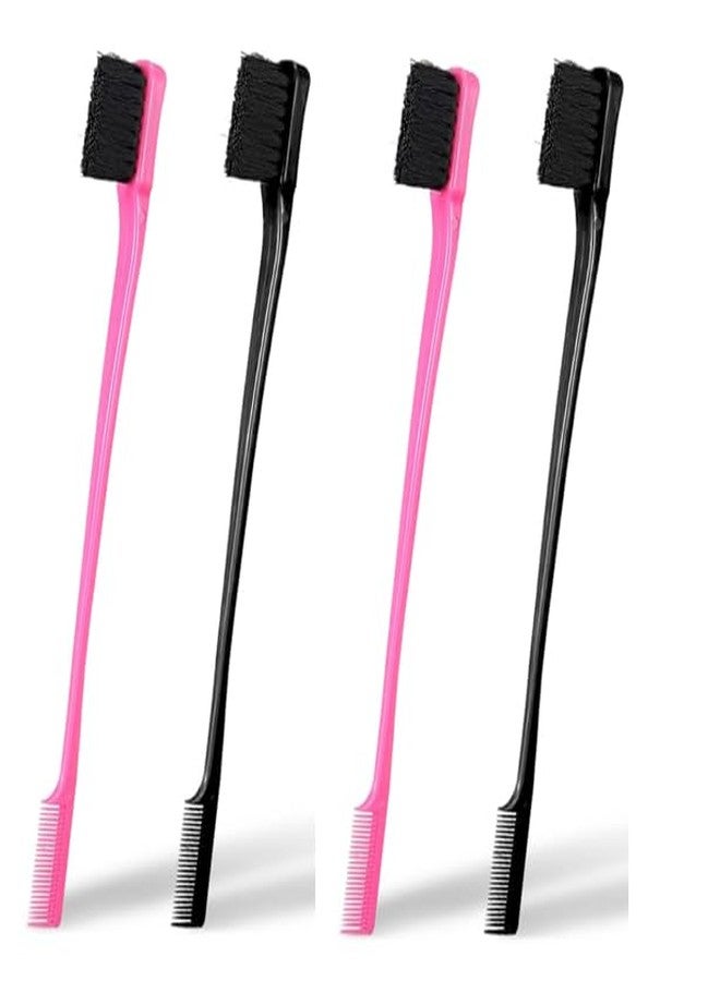 Soft N Style Soft 'N Style Double Sided Edge Control Hair Brush Comb Combo Pack 4 Pieces Pink and Black - Image 1