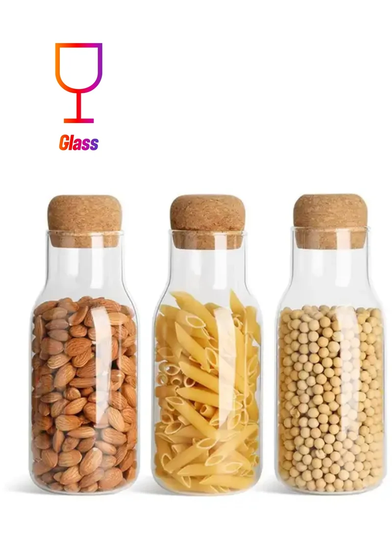 1Chase Borosilicate Glass Storage Jar with Cork Lid-Cork Stopper 750 ML (Pack of 3)