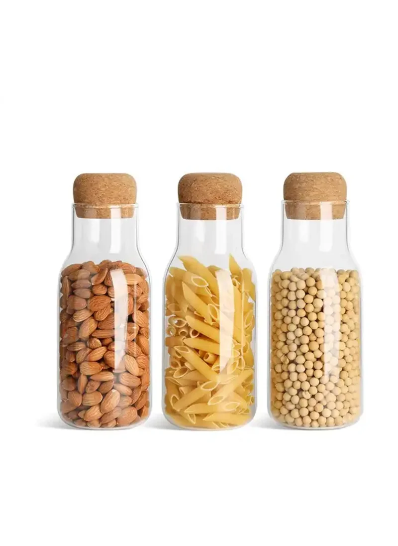 1Chase Borosilicate Glass Storage Jar with Cork Lid-Cork Stopper 750 ML (Pack of 3)