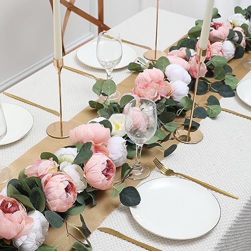 Floweroyal 2 Pack Artificial Flower Garlands 11.2FT Eucalyptus Garlands with Flowers 8 Head Peony Flower Vine Faux Floral Garland for Wedding Arch Table Wall Backdrop Wreath Decoration. (Pink & White) - Image 3