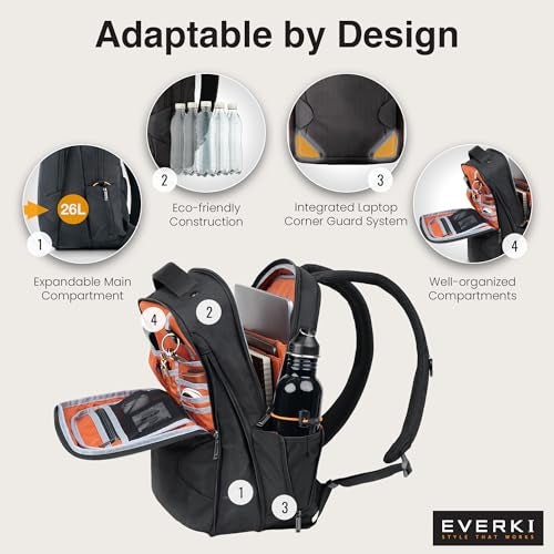 EVERKI Studio Expandable Laptop Backpack for Men & Women – Business and Travel Backpack, Carry-On Backpack for Office & Travel, Professional Backpack, 15-Inch MacBook & Laptop Bag, 26L Capacity, Black - Image 3