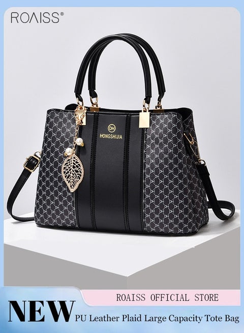 Women's Fashionable Checkered Crossbody Bag Pu Leather Handbag With Exquisite Pendant Accessories