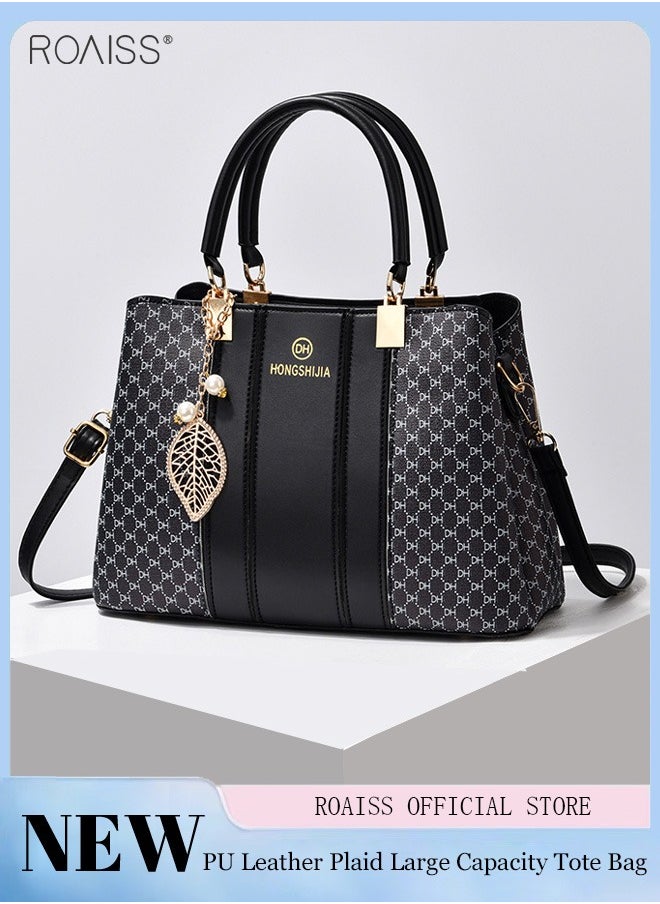 roaiss - Women's Fashionable Checkered Crossbody Bag Pu Leather Handbag With Exquisite Pendant Accessories - Image 1