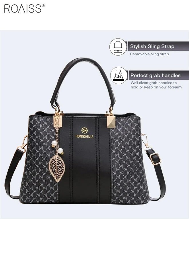 roaiss - Women's Fashionable Checkered Crossbody Bag Pu Leather Handbag With Exquisite Pendant Accessories - Image 1