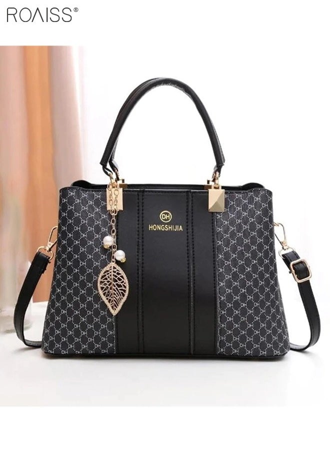 roaiss - Women's Fashionable Checkered Crossbody Bag Pu Leather Handbag With Exquisite Pendant Accessories - Image 1
