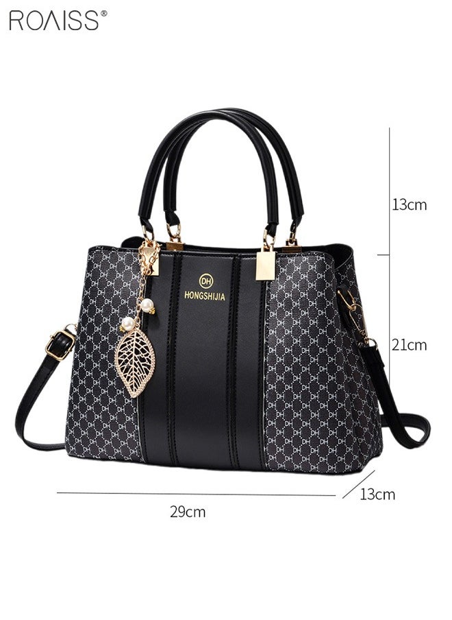 roaiss - Women's Fashionable Checkered Crossbody Bag Pu Leather Handbag With Exquisite Pendant Accessories - Image 1
