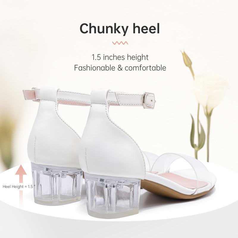 LAURMOSA Girls White Dress Shoes Tween Open Toe Clear Heels Flower Girls Formal Dress Sandals Wedding Party Fancy Shoes High Heels for Kids Sandals Size 3 Pageant Easter(L1008ClWhite 3) - Image 4