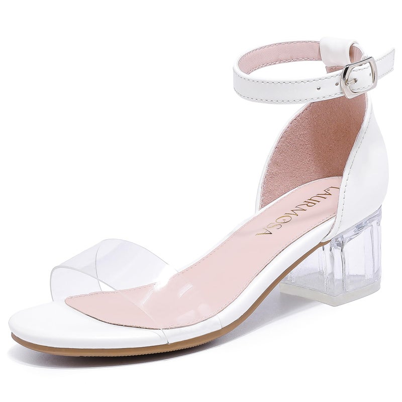 LAURMOSA Girls White Dress Shoes Tween Open Toe Clear Heels Flower Girls Formal Dress Sandals Wedding Party Fancy Shoes High Heels for Kids Sandals Size 3 Pageant Easter(L1008ClWhite 3) - Image 1