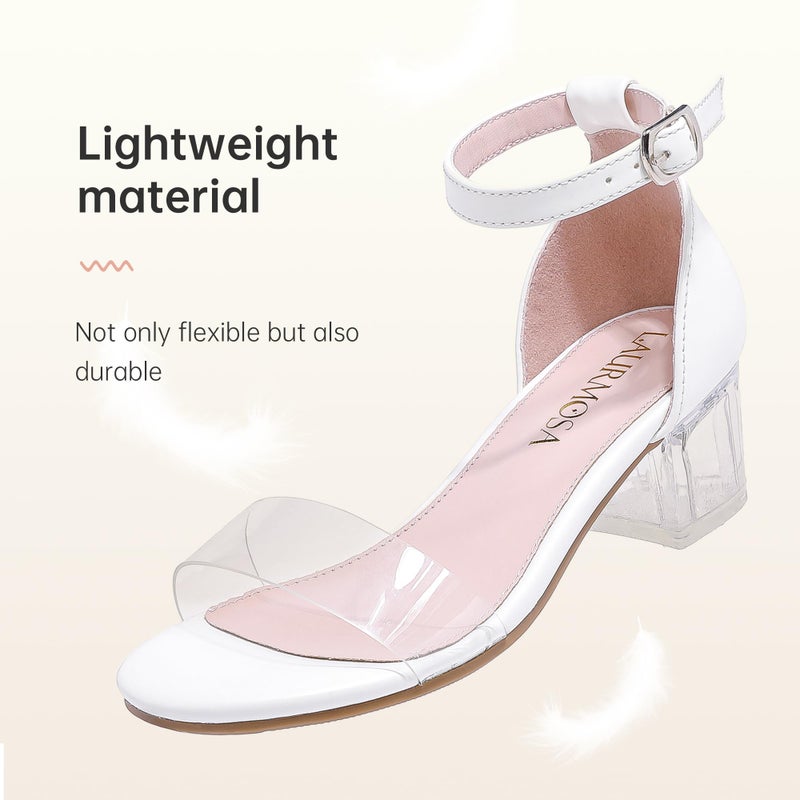 LAURMOSA Girls White Dress Shoes Tween Open Toe Clear Heels Flower Girls Formal Dress Sandals Wedding Party Fancy Shoes High Heels for Kids Sandals Size 3 Pageant Easter(L1008ClWhite 3) - Image 5