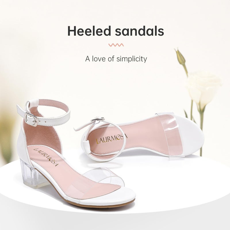 LAURMOSA Girls White Dress Shoes Tween Open Toe Clear Heels Flower Girls Formal Dress Sandals Wedding Party Fancy Shoes High Heels for Kids Sandals Size 3 Pageant Easter(L1008ClWhite 3) - Image 3