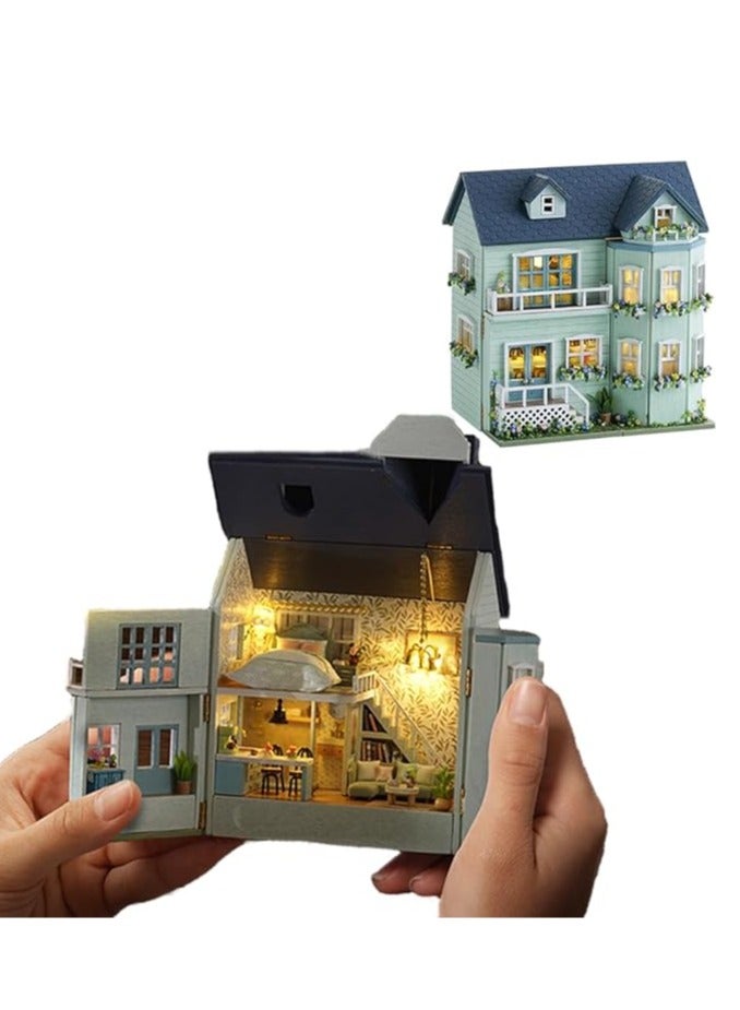 عام مجموعة أثاث دمية منزل DIY من الخشب الصغير، منزل دمية صغير مصنوع يدويًا مع إضاءة LED، ألعاب حرفية خشبية إبداعية بمقياس 1:24 للكبار والأصدقاء والأحباء، هدايا عيد ميلاد. - Image 1