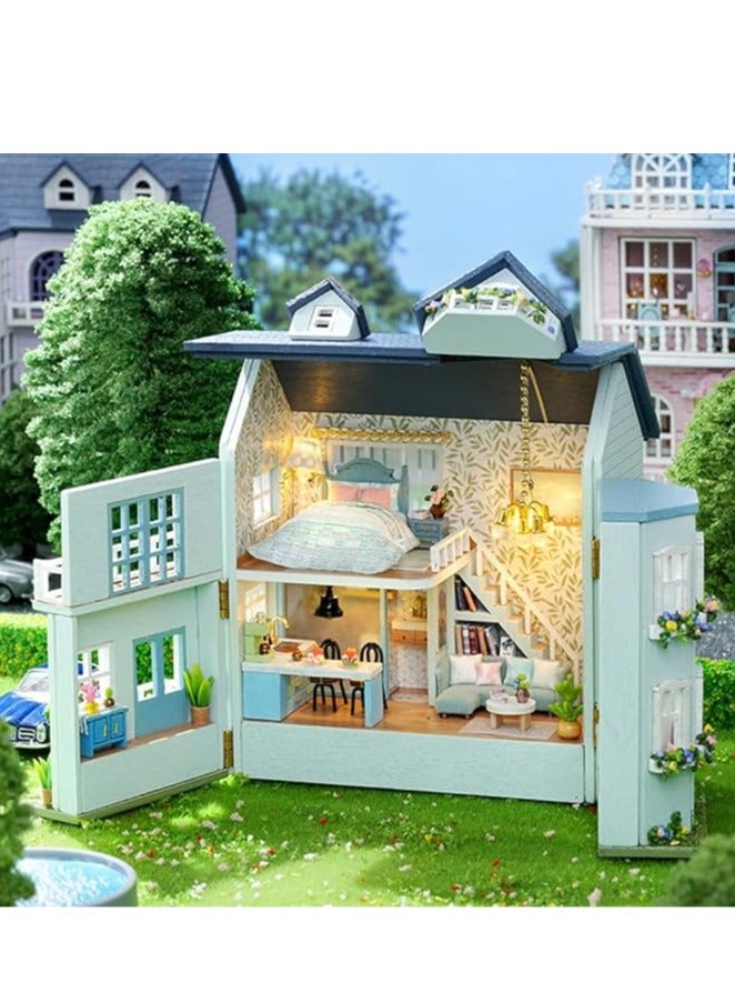 عام مجموعة أثاث دمية منزل DIY من الخشب الصغير، منزل دمية صغير مصنوع يدويًا مع إضاءة LED، ألعاب حرفية خشبية إبداعية بمقياس 1:24 للكبار والأصدقاء والأحباء، هدايا عيد ميلاد. - Image 3