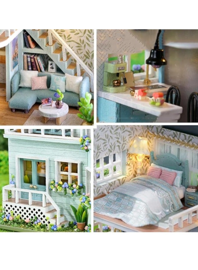 عام مجموعة أثاث دمية منزل DIY من الخشب الصغير، منزل دمية صغير مصنوع يدويًا مع إضاءة LED، ألعاب حرفية خشبية إبداعية بمقياس 1:24 للكبار والأصدقاء والأحباء، هدايا عيد ميلاد. - Image 5