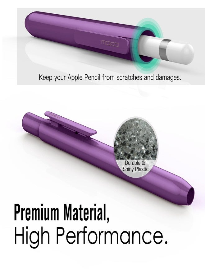 MoKo Holder Case for Apple Pencil 1st Generation, Retractable Apple Pencil 1st Case Protective iPad Pencil Sleeve Skin Cover with Sturdy Clip, Dark Purple - Image 2