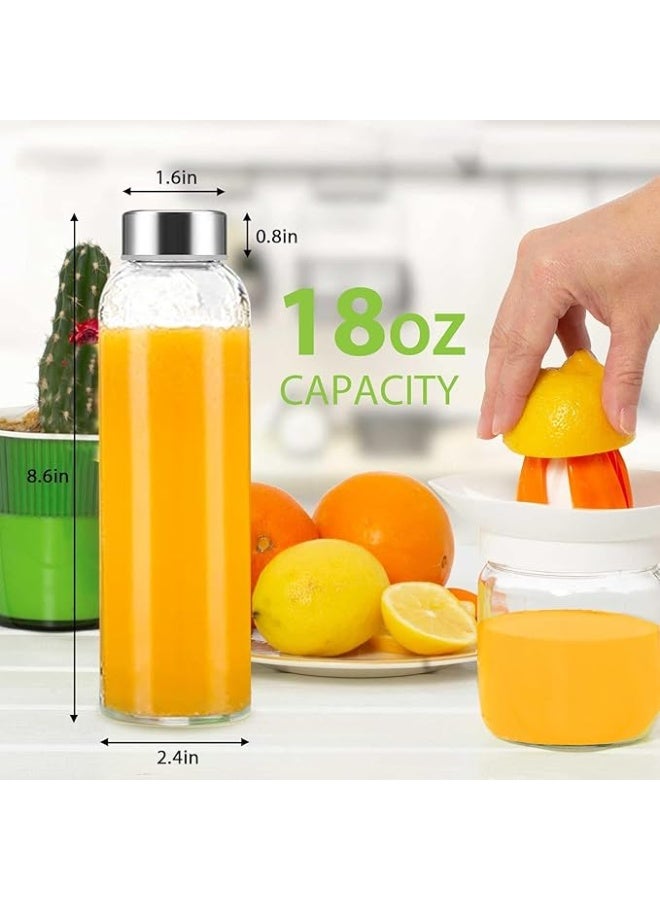 Clear Glass Bottles with Lids 18oz - 6 Pack Empty Reusable Glass Water Bottles with Sleeves, Stainless Steel Lids, Funnel & Brush for Hot & Cold Drinks, Juice & Tea - Beverage, Milk & Smoothie - Image 3