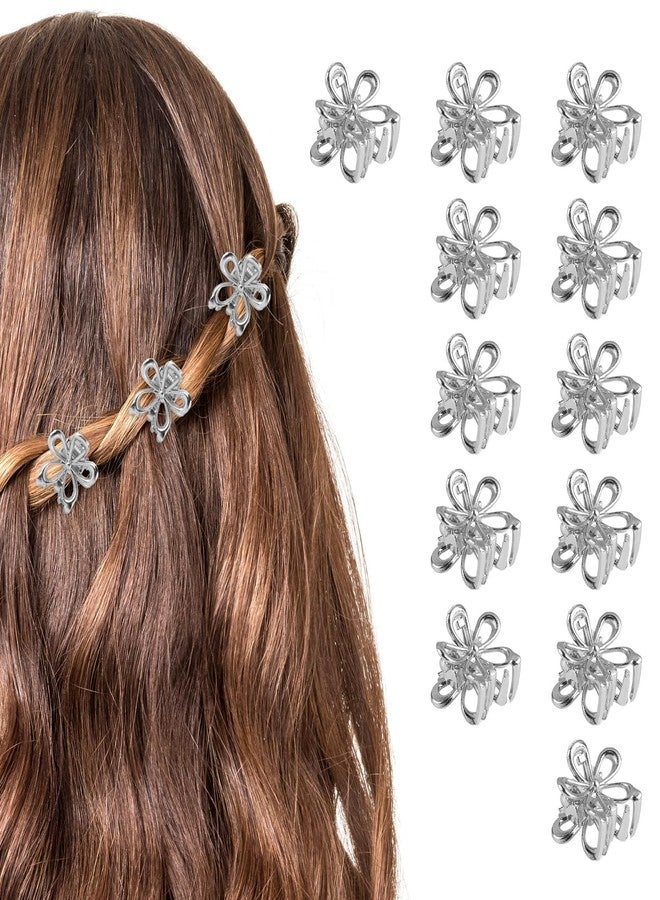 Aesnoun 20 Pack Small Silver Flower Hair Clips for Women Girls, Tiny Metal Claw Clips with Sparkling Floral Design, Nonslip Bangs Accessories, Cute Floral Hair Decorations, Mini Christmas Holiday Gift Set - Image 1