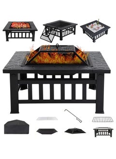 Outdoor Fire Pit,Portable Grill,BBQ  Table Top Fire Pit Wood Burning Stove,Square Backyard Fire Pit with Lid for Backyard Patio Garden Metal with Cover BBQ Cooking for Camping (A-Barbecue Grill)