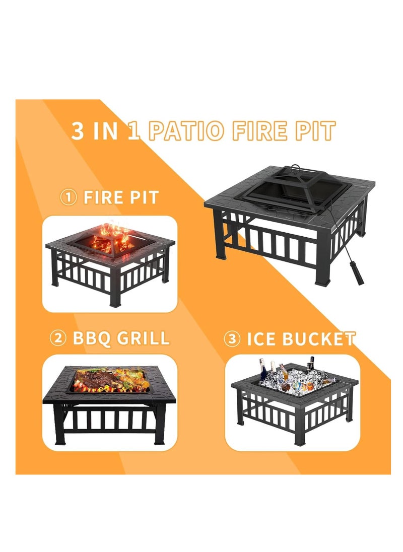 Rightsure - Outdoor Fire Pit,Portable Grill,BBQ  Table Top Fire Pit Wood Burning Stove,Square Backyard Fire Pit with Lid for Backyard Patio Garden Metal with Cover BBQ Cooking for Camping (A-Barbecue Grill) - Image 1