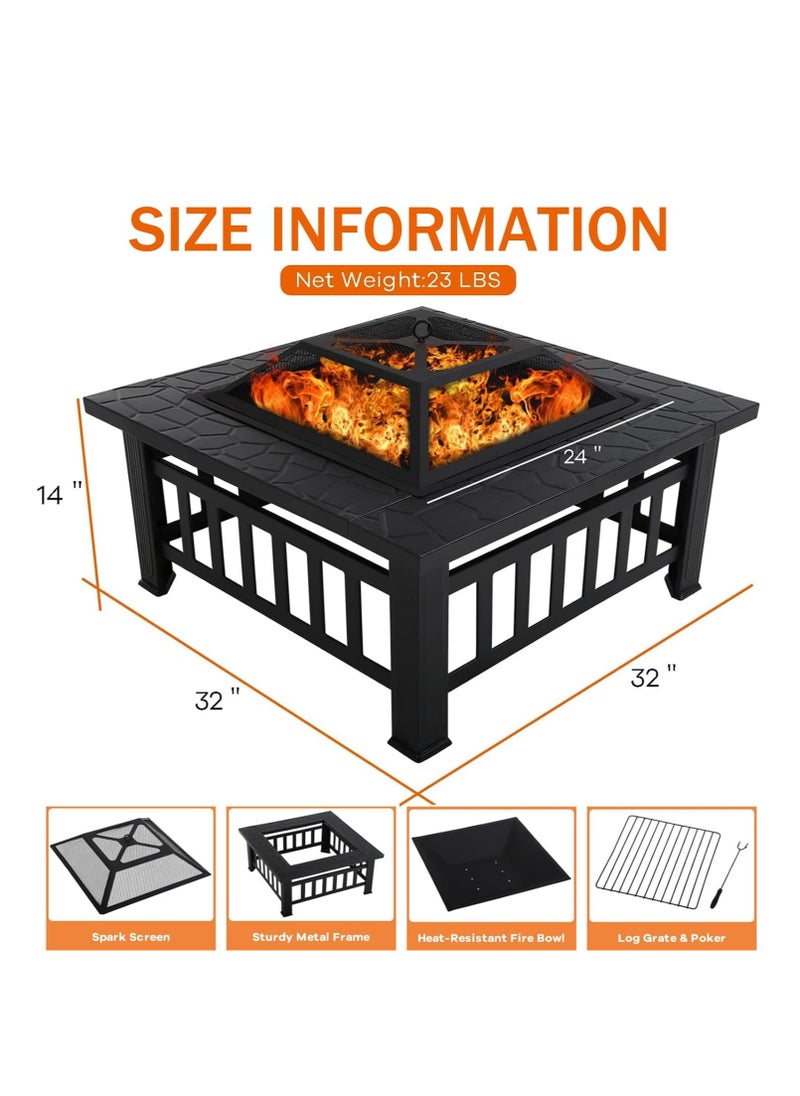 Rightsure - Outdoor Fire Pit,Portable Grill,BBQ  Table Top Fire Pit Wood Burning Stove,Square Backyard Fire Pit with Lid for Backyard Patio Garden Metal with Cover BBQ Cooking for Camping (A-Barbecue Grill) - Image 1