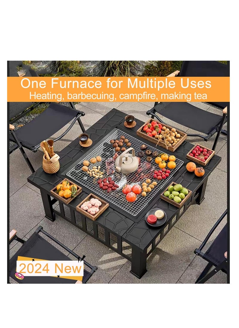 Rightsure - Outdoor Fire Pit,Portable Grill,BBQ  Table Top Fire Pit Wood Burning Stove,Square Backyard Fire Pit with Lid for Backyard Patio Garden Metal with Cover BBQ Cooking for Camping (A-Barbecue Grill) - Image 1