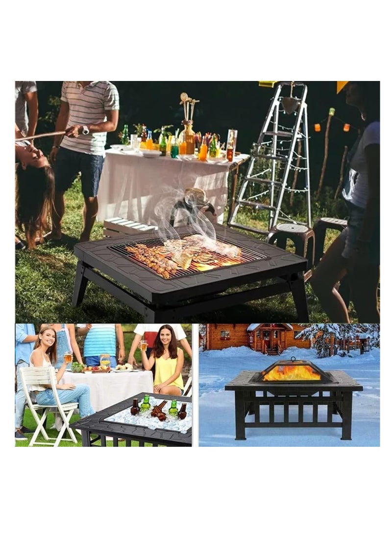 Rightsure - Outdoor Fire Pit,Portable Grill,BBQ  Table Top Fire Pit Wood Burning Stove,Square Backyard Fire Pit with Lid for Backyard Patio Garden Metal with Cover BBQ Cooking for Camping (A-Barbecue Grill) - Image 1