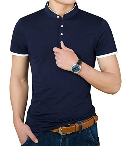 YTD Mens Summer Slim Fit Pure Color Short Sleeve Polo Casual T-Shirts (US X-Large, Navy) - Image 4
