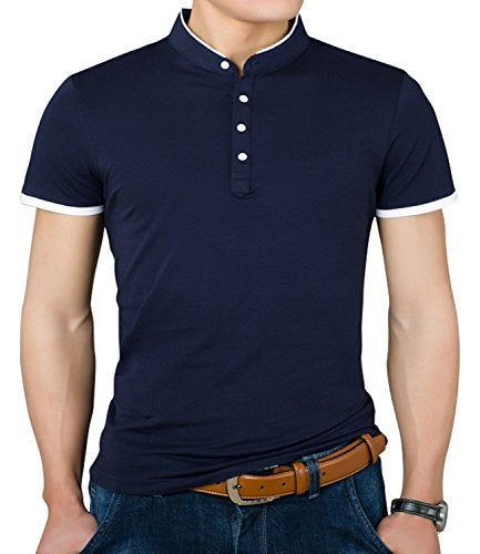 YTD Mens Summer Slim Fit Pure Color Short Sleeve Polo Casual T-Shirts (US X-Large, Navy) - Image 3