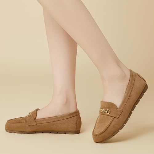 DeYashopin Women's Loafer Shoes Leisure Slip On Work Shoes Comfort Walking Flats Tan 5.5 - Image 5