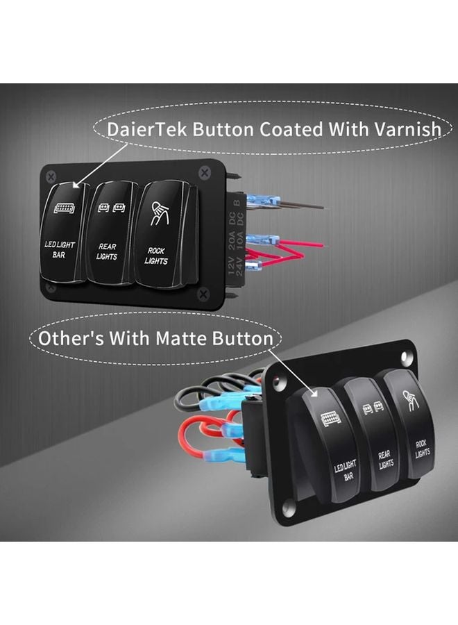 Blue LED 12V 3 Gang Rocker Switch Panel For Truck Car Jeep RV Marine Boat - Image 4