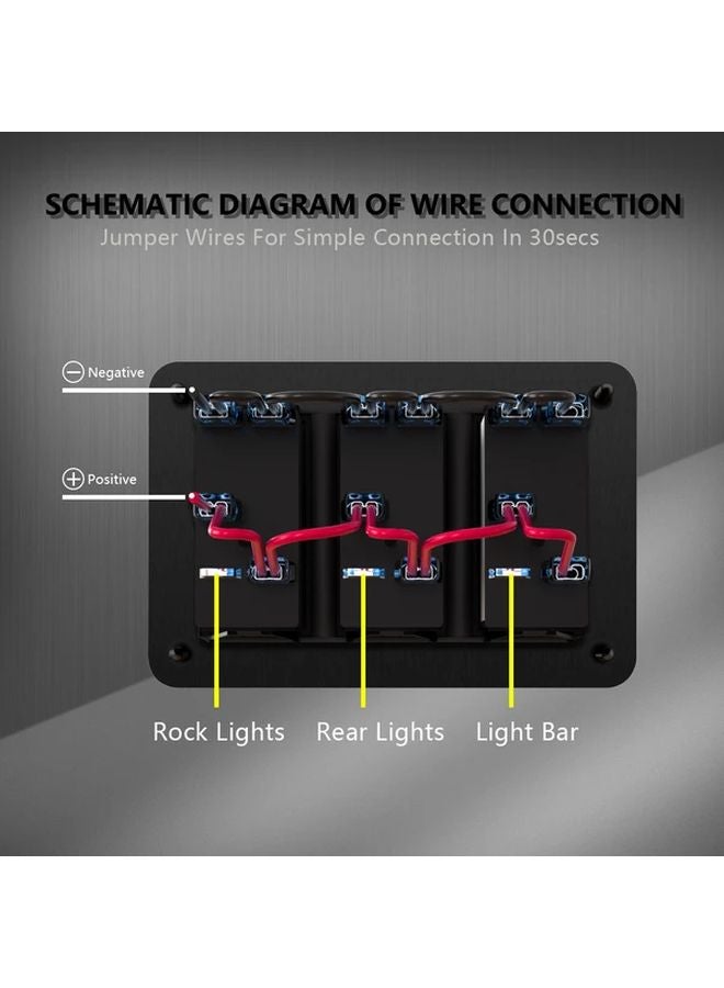 Blue LED 12V 3 Gang Rocker Switch Panel For Truck Car Jeep RV Marine Boat - Image 5